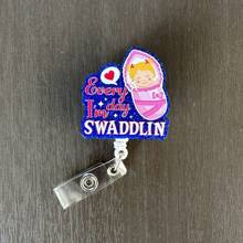 1個以嬰兒護理為主題的可伸縮識別證卡卷軸,帶有id卡夾的名牌套,適用於護士學生員工志願者 - 寶藍色 - 查看 3