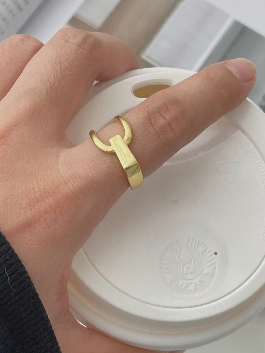 1pc 925 Sterling Silver Geometric Asymmetrical Wire Ring, Suitable For Women's Daily Wear - Gold - View 1