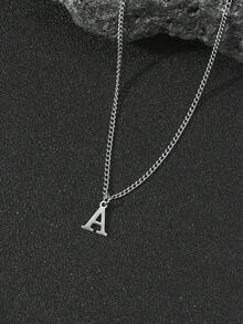 1入不鏽鋼街頭風格字母吊墜項鍊,個性化首字母吊墜,潮流男友禮物 - 銀色 - 查看 3