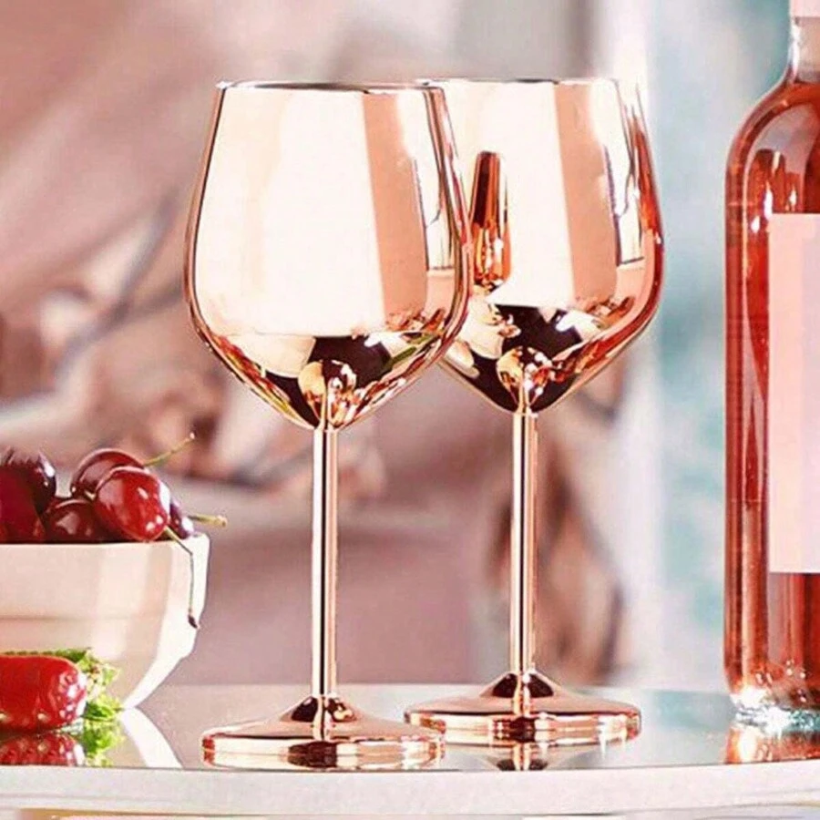 1只500ml玫瑰金不鏽鋼高腳杯,葡萄酒杯,香檳杯,創意雞尾酒杯,鍍金西式烈酒杯