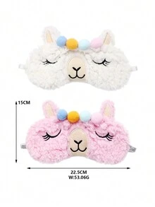 2入組女孩用粉白色加厚兔毛絨面鬆緊帶臥眠眼罩,可愛刺繡裝飾,適合冬季休息和佩戴 - 白色 - 查看 4