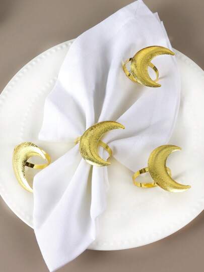 4pcs Gold Matte Moon Design Napkin Rings For Home Kitchen, Restaurant, Farmhouse, Party Decor