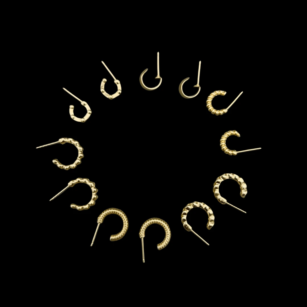 1套/6對時尚鋅合金鍍金金屬紋理大型c形耳環,適合女性日常佩戴 - 金色 - 查看 1