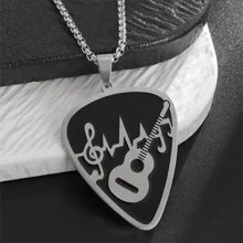 1pc Fashionable Silver-Color Stainless Steel Guitar Necklace - Silver - View 1