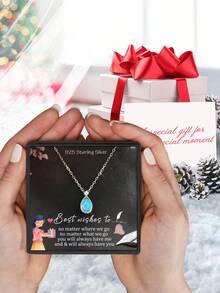 1條s925純銀圓形天然月光石掛墜項鍊 - 銀色 - 查看 5