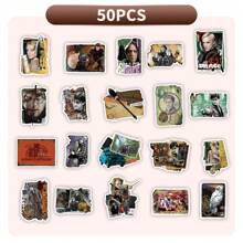 50张哈利波特官方授权霍格沃茨人物复古风格不对称乙烯基贴纸，防水，可用于水瓶、笔记本、笔记本电脑、汽车保险杠、电脑、手机、安全帽等。 - 彩色 - 查看 4