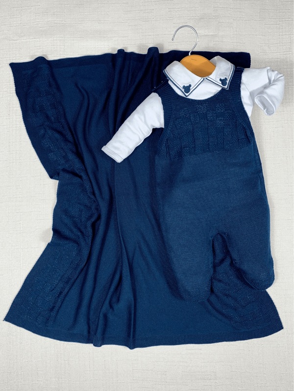 Saida Maternidade Menino Bebe Tricot Jardineira