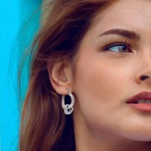 浪漫新款2024年一對女士耳環,925銀鍍蛇形鏈心形環型耳環,心心相連掉耳環女士奢華珠寶禮物 - 銀色 - 查看 5