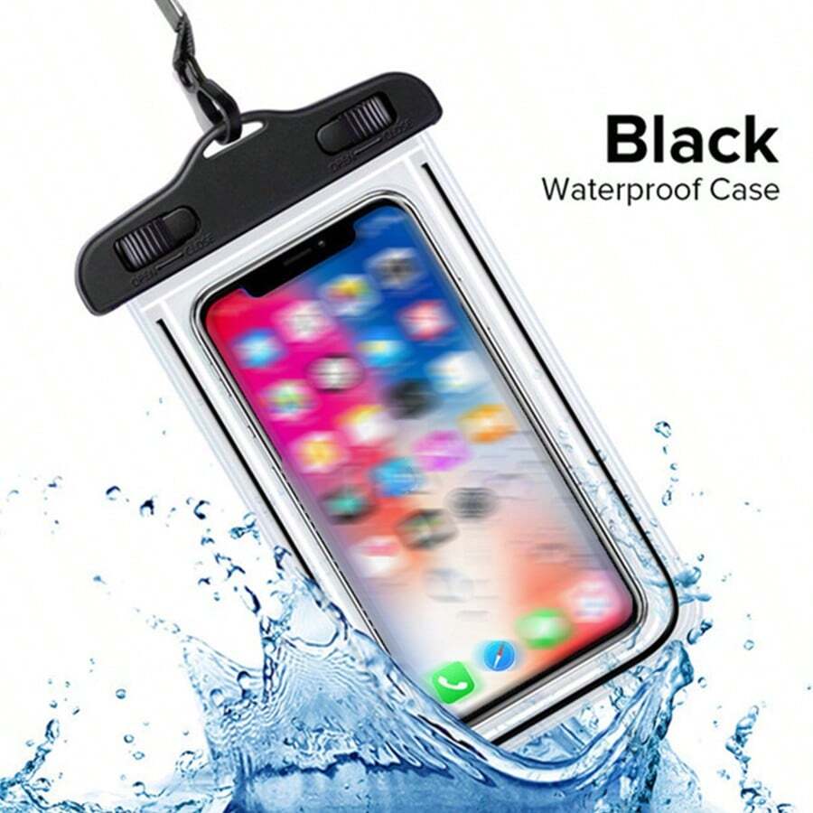 1pc PVC Phone Bag, Modern Clear Black Waterproof Phone Bag For Outdoor - Black - View 1
