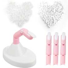 塑膠美甲練習手指,3入組調節可動式假模特手指,1入組指甲底座,100個白色和100個透明指甲貼,可活動柔軟的練習美甲用假手指 - 粉色 - 查看 1