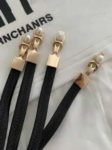 Elegant 1pc Women's Stretchy Skinny Waist Belt With Faux Pearls & Alloy Buckle, Simple & Versatile Decorative Accessory For Sweater, Dress, Loose Fitting Garments Summer, School Fall, Autumn, Halloween