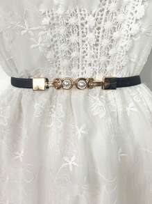 Elegant 1pc Women's Stretchy Skinny Waist Belt With Faux Pearls & Alloy Buckle, Simple & Versatile Decorative Accessory For Sweater, Dress, Loose Fitting Garments Summer, School Fall, Autumn, Halloween
