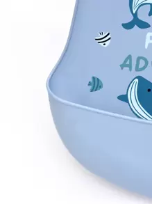 1件卡通動物矽膠防水防髒圍兜,適合所有季節,適用於嬰幼兒 - 藍色 - 查看 6