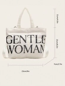 White Nylon Simple Style Tote Bag With Alphabet Embroidered, Large Capacity, Foldable, Can Be Carried By Hand Or Crossbody, Suitable For Daily Commute, Shopping, Travel, Holiday, Party, Makeup Organizing, Gift For Girlfriend, Birthday, And Fashionable, Perfect For Partygoers - White - View 3
