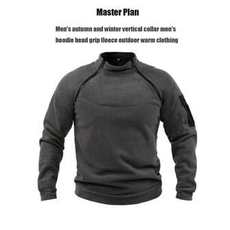冬季户外加厚保暖内衬男士套头连帽衫带立领和暖手口袋健身服男