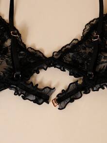 Women's Black French Style Wireless Triangle Cup Lace Bralette For Small Bust - Black - View 4