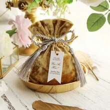 1個絲絨糖果盒禮品袋絲絨布拉繩流蘇袋婚禮派對糖果袋 - 芥末黃 - 查看 6