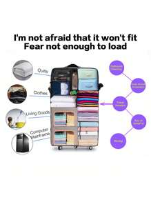 大容量防水旅行包，带轮子，可扩展，适合商务旅行、度假，牛津布材质，男女通用，旅行配件，周末短途旅行包，过夜包 - 黑色 - 查看 6