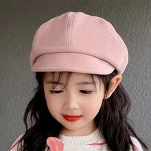 1頂女童無邊帽,單色防風八角帽,適合3-8歲大小孩使用(頭圍:50-54cm),貝雷帽風格帽子,適合春秋休閒日常使用 - 粉色 - 查看 3