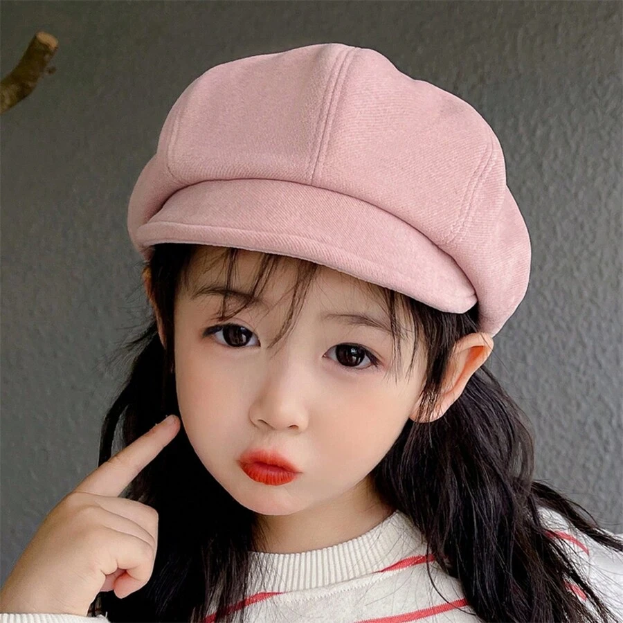 1頂女童無邊帽,單色防風八角帽,適合3-8歲大小孩使用(頭圍:50-54cm),貝雷帽風格帽子,適合春秋休閒日常使用 - 粉色 - 查看 1