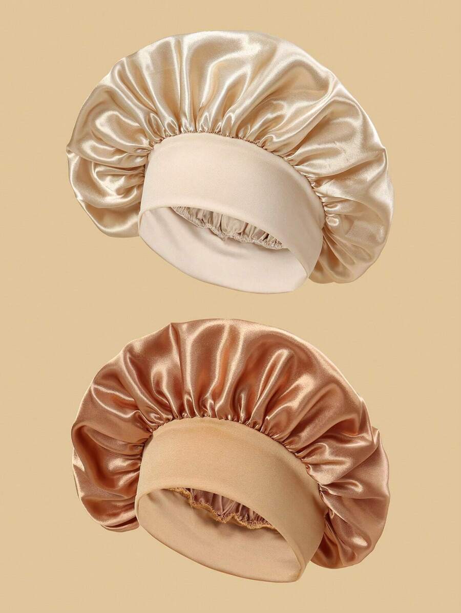 2件套纯色细编织发带丝绸睡帽缎面睡帽睡眠帽 - 彩色 - 查看 1