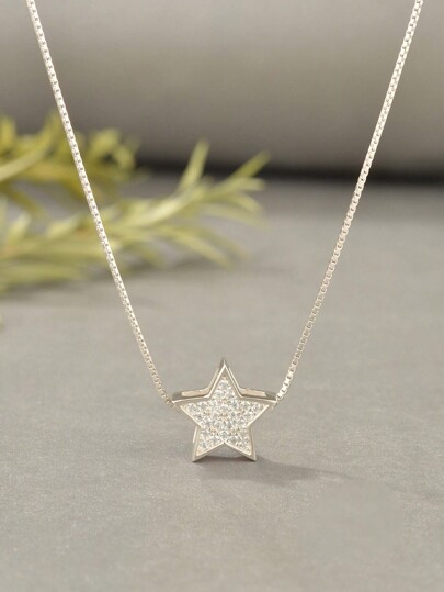 Collar plata 925 con estrella con blanco zirconia cúbica