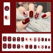 Pegatina De Uñas Quick Wear Nail Patch De Nail Art, 2 Cajas/48 Piezas, Longitud Media Corta, Forma Cuadrada Con Estampado De Cuadros, Degradado, Con Forma De Corazón, Francés, Rojo, Rosa, Pegatina De Uñas Navideñas - Multicolor - Ver 2