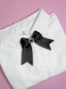 1入組黑色蝴蝶結愛心和鑽石裝飾胸針,適合女性日常穿搭和青少年校服 - 黑色 - 查看 1