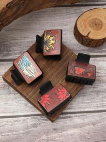 歐美風向日葵羽毛圖案皮質髮夾夾子女士髮夾 - 彩色 - 查看 1