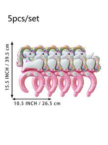 5 件金属粉色独角兽头带气球装饰套装 - 淺粉色 - 查看 2