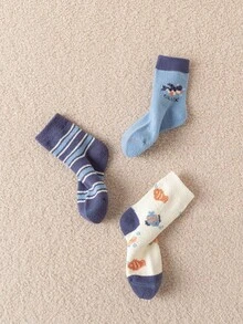 3雙男童女童秋冬藍鯨條紋潮流中筒襪（2-3）（3-8）（8-12）歲 - 彩色 - 查看 6