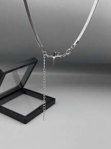 1條時尚個性化星星吊墜鈦鋼項鍊,男士專用 - 銀色 - 查看 3