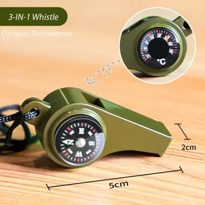 1pc Three-In-One Emergency Survival Whistle With Compass & Thermometer, Outdoor Camping Hiking Tool, Referee Cheerleading Whistle Camping Stuff