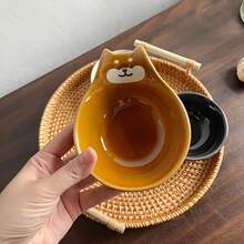Japanese Cartoon Bear Ceramic Plate 1pc: Home Seasoning Dip Dish, A Must-Have For Hot Pot And Grilled Meat. - Brown - View 1