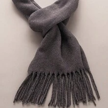 1 件装经典格子围巾男女通用情侣多色优质百搭冬季男士颈部保暖器男友礼物双面保暖韩版 - 深灰色 - 查看 4