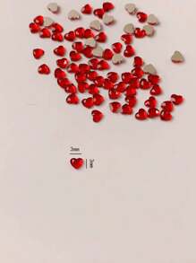 1袋50颗平底彩色迷你心形玻璃钻，爱心美甲装饰，情人节DIY，日韩常用尺寸美甲宝石，美甲饰品，美甲用品，美甲水钻 - 紅色 - 查看 2