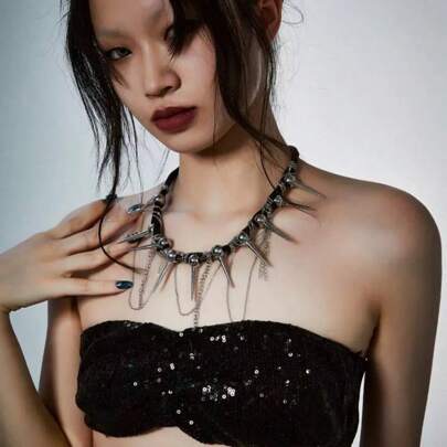 1pc Abey Style Cultural Original Design Unconventional Necklace For Women, Punk Y2k Sweet Cool Girl, Casual Wear, Luxury Stud Decor Choker, Suitable For Both Men And Women
