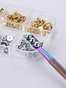 12颗半圆形金银珍珠美甲装饰珠，混合尺寸金属扁平珍珠珠，DIY美甲饰品，美甲宝石，美甲用品 - 彩色 - 查看 5