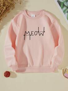 Moletom Casual com Estampa de Letra em Desenho Animado para Meninas, Outono/Inverno - Rosa chiclete - Visão 1