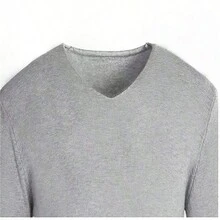 Suéter Casual De Caballero Con Cuello en V Para Hombre,Ropa De Hombre de Lana Color Liso - Gris - Ver 4