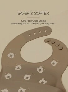 1 Miếng Trẻ em Phim hoạt hình động vật Hình dạng Silicone Không thấm nước Bib , Dơ dáy Chống lại , Chống rò rỉ , Thích hợp Đối với Tất cả các mùa - Cà phê nâu - Xem 5