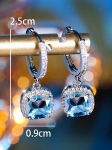 1 Par De Elegantes Y Nobles Pendientes De Lujo Para Mujeres Con Forma Cuadrada Y Piedra Artificial Chapados En Platino, Regalo Perfecto Para Citas