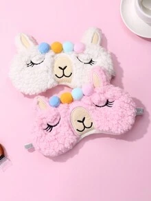 2入組女孩用粉白色加厚兔毛絨面鬆緊帶臥眠眼罩,可愛刺繡裝飾,適合冬季休息和佩戴 - 白色 - 查看 5