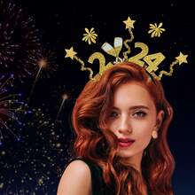 1條金色2024新年煙花頭帶,新年快樂派對字母裝飾 - 金色 - 查看 2