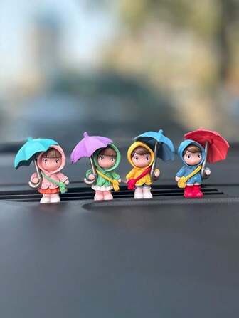 一套可愛卡通雨傘女孩汽車中控台車窗裝飾品汽車內飾娃娃裝飾品汽車迷你創意擺件
