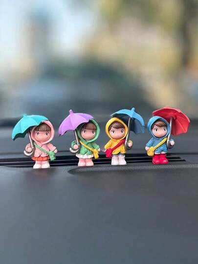 一套可愛卡通雨傘女孩汽車中控台車窗裝飾品汽車內飾娃娃裝飾品汽車迷你創意擺件