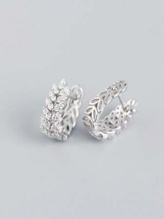 1pair Women's S925 Silver Earrings With Leaf & Wheat Ear Drop Adorned With Rhinestone & Holiday
