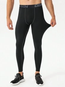 Men'S Sports Compression Pants, Fitness Training Running Basketball Quick-Drying High Elasticity Tights - Black and White - View 4