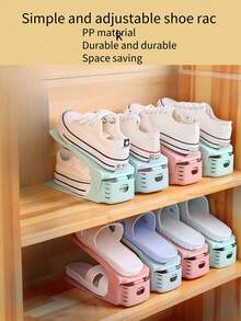 1pc Blue Organizer Shoe Rack With 2-Layer Shoe Shelf And 3 Adjustable Heights Display Storage For Dorm/Home Use - Blue - View 3