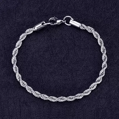 Pulseira masculina cordão baiano aço inox legítimo prata
